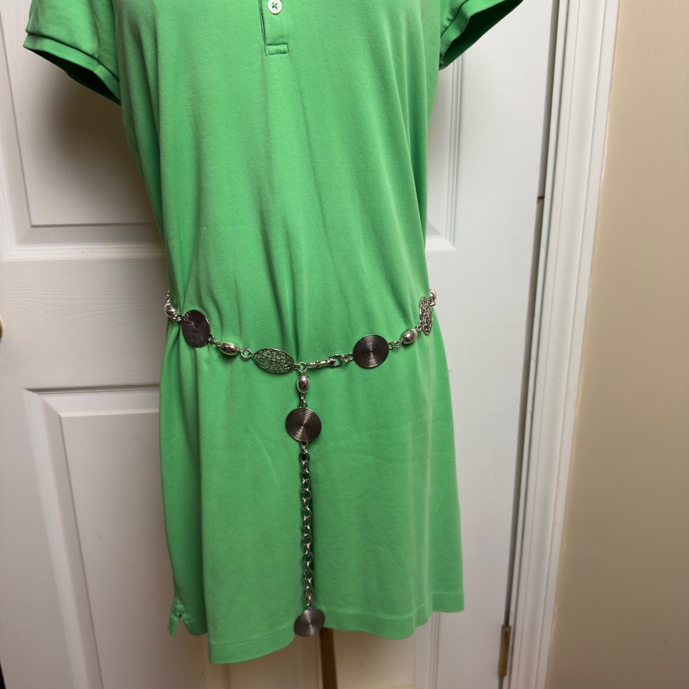 Silver Tone Medallion Chain Link Belt Adjustable Filigree‎ Spiral Disc 43 Inch